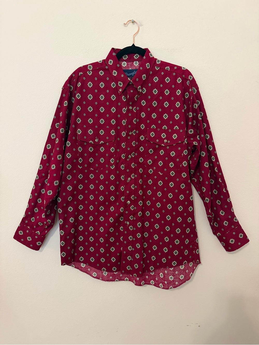 Vintage 90s/Y2K Wrangler Men’s Western Button Down Shirt Size L Geometric Print